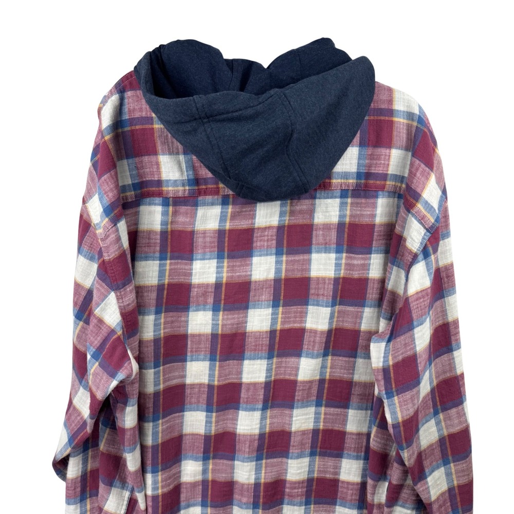 American Eagle‎ Mens XXL Plaid Hooded Flannel Shirt Burgundy Streetwear Skater - Picture 5 of 13